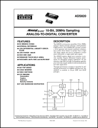 ADS820E/1K datasheet: SpeedPlus 10-Bit, 20MHz Sampling Analog-to-Digital Converter ADS820E/1K