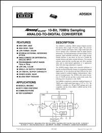 ADS824E datasheet: SpeedPlus 10-Bit, 70MHz Sampling Analog-to-Digital Converter ADS824E