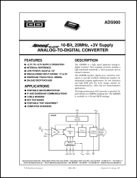 ADS900E datasheet: SpeedPlus 10-Bit, 20MHz, +3V Supply Analog-to-Digital Converter ADS900E