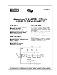 ADS900E/1K datasheet: SpeedPlus 10-Bit, 20MHz, +3V Supply Analog-to-Digital Converter ADS900E/1K