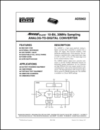 ADS902E datasheet: SpeedPlus 10-Bit, 30MHz Sampling Analog-to-Digital Converter ADS902E
