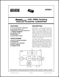 ADS931E/1K datasheet: SpeedPlus 8-Bit, 30MHz Sampling Analog-To-Digital Converter ADS931E/1K