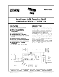 ADS7806U/1K datasheet: Low-Power 12-Bit Sampling CMOS Analog-to-Digital Converter ADS7806U/1K
