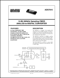 ADS7810U/1K datasheet: 12-Bit 800kHz Sampling CMOS Analog-to-Digital Converter ADS7810U/1K