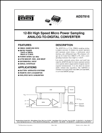 ADS7816E/250 datasheet: 12-Bit High Speed Micro Power Sampling Analog-to-Digital Converter ADS7816E/250