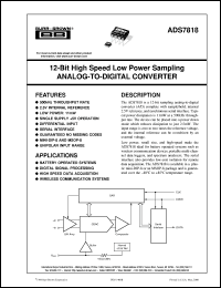 ADS7818E/250 datasheet: 12-Bit High Speed Low Power Sampling Analog-to-Digital Converter ADS7818E/250
