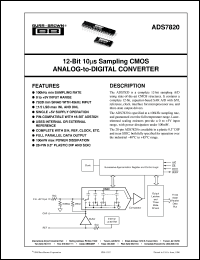 ADS7820PB datasheet: 12-Bit 10µs Sampling CMOS Analog-To-Digital Converter ADS7820PB