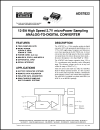 ADS7822EC/250 datasheet: 12-Bit High Speed 2.7V Micro Power Sampling Analog-To-Digital Converter ADS7822EC/250