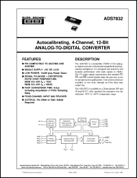 ADS7832BN datasheet: Autocalibrating, 4-Channel, 12-Bit Analog-to-Digital Converter ADS7832BN