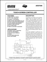 ADS7846E datasheet: Touch Screen Controller ADS7846E