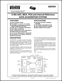 ADS7870EA/1K datasheet: 12-Bit ADC, MUX, PGA and Internal Reference Data Acquisition System ADS7870EA/1K