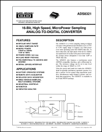 ADS8321EB/2K5 datasheet: 16-Bit, High-Speed, Micro Power Sampling Analog-to-Digital Converter ADS8321EB/2K5