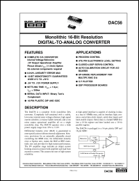 DAC56U/1K datasheet: Monolithic 16-Bit Resolution Digital-to-Analog Converter DAC56U/1K