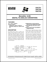 DAC703BH datasheet: Monolithic 16-Bit Digital-To-Analog Converters DAC703BH