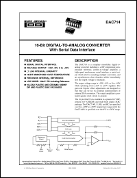 DAC714U/1K datasheet: 16-Bit Digital-to-Analog Converter with Serial Data Interface DAC714U/1K