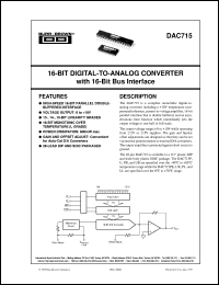 DAC715P datasheet: 16-Bit Digital-to-Analog Converter with 16-Bit Bus Interface DAC715P