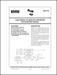 DAC716P datasheet: 16-Bit Digital-to-Analog Converter with Serial Data Interface DAC716P