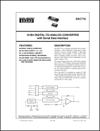 DAC716PK datasheet: 16-Bit Digital-to-Analog Converter with Serial Data Interface DAC716PK
