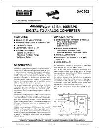 DAC902U datasheet: 12-Bit, 165MSPS Digital-to-Analog Converters DAC902U