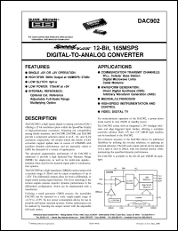 DAC902U/1K datasheet: 12-Bit, 165MSPS Digital-to-Analog Converters DAC902U/1K