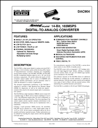 DAC904U/1K datasheet: 14-Bit, 165MSPS Digital-to-Analog Converters DAC904U/1K