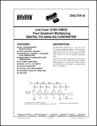 DAC7541AJP datasheet: Low Cost 12-Bit CMOS Four-Quadrant Multiplying D/A Converter DAC7541AJP
