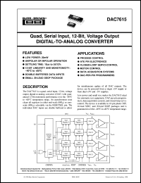 DAC7615EB/1K datasheet: Serial Input, 12-Bit, Quad, Voltage Output Digital-to-Analog Converter DAC7615EB/1K