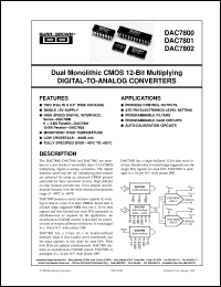 DAC7800KU/1K datasheet: Dual Monolithic CMOS 12-Bit Multiplying Digital-to-Analog Converters DAC7800KU/1K