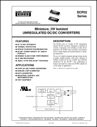 DCP020507P datasheet: Miniature, 2W Isolated Unregulated DC/DC Converters DCP020507P