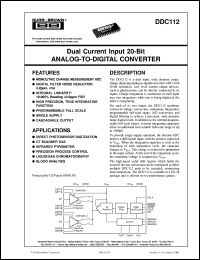 DDC112UK datasheet: Dual Current Input 20-Bit Analog-To-Digital Converter DDC112UK