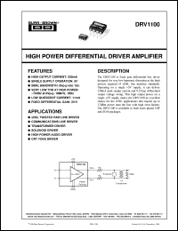 DRV1100P datasheet: High Power Differential Driver Amplifier DRV1100P