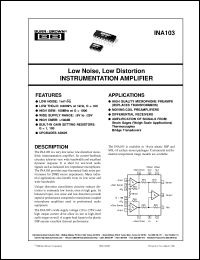 INA103KU/1K datasheet: Low Noise, Low Distortion Instrumentation Amplifier INA103KU/1K