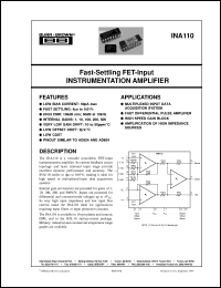 INA110KU/1K datasheet: Fast-Settling FET-Input Very High Accuracy Instrumentation Amp INA110KU/1K