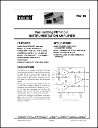 INA110SG datasheet: Fast-Settling FET-Input Very High Accuracy Instrumentation Amp INA110SG