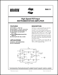 INA111AU datasheet: High Speed FET-Input Instrumentation Amplifier INA111AU