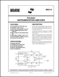 INA114AP datasheet: Precision Instrumentation Amplifier INA114AP