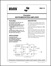 INA114BU datasheet: Precision Instrumentation Amplifier INA114BU