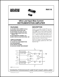 INA116UA datasheet: Ultra Low Input Bias Current Instrumentation Amplifier INA116UA