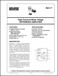 INA117BM datasheet: Precision High Common-Mode Voltage, Unity Gain Differential Amplifier INA117BM