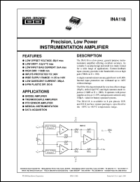 INA118UB datasheet: Precision, Low Power Intrumentation Amplifier INA118UB