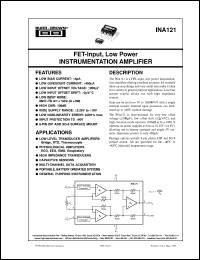INA121UA datasheet: FET-Input, Low Power Instrumentation Amplifier INA121UA