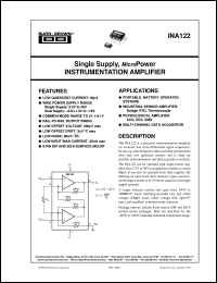 INA122P datasheet: Single Supply, MicroPower Instrumentation Amplifier INA122P
