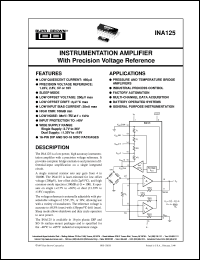 INA125U/2K5 datasheet: Instrumentation Amplifier with Precision Voltage Reference INA125U/2K5