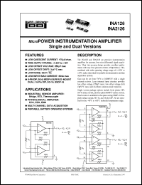INA126P datasheet: Micropower Instrumentation Amplifier Single and Dual Versions INA126P