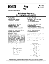 INA2133UA datasheet: High-Speed, Precision DIFFERENCE AMPLIFIERS INA2133UA