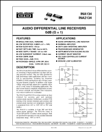 INA2134PA datasheet: Audio Differential Line Receivers, 0dB (G=1) INA2134PA