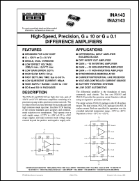 INA143UA datasheet: High-Speed, Precision, G = 10 or G = 0.1 DIFFERENCE AMPLIFIERS INA143UA