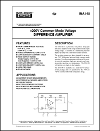 INA148UA/2K5 datasheet: ±200V Common-Mode Voltage Difference Amplifier INA148UA/2K5