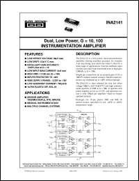 INA2141P datasheet: Dual, Low Power, G=10, 100 Instrumentation Amplifier INA2141P