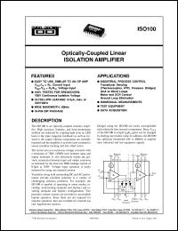 ISO100AP datasheet: Optically-Coupled Linear Isolation Amplifier ISO100AP